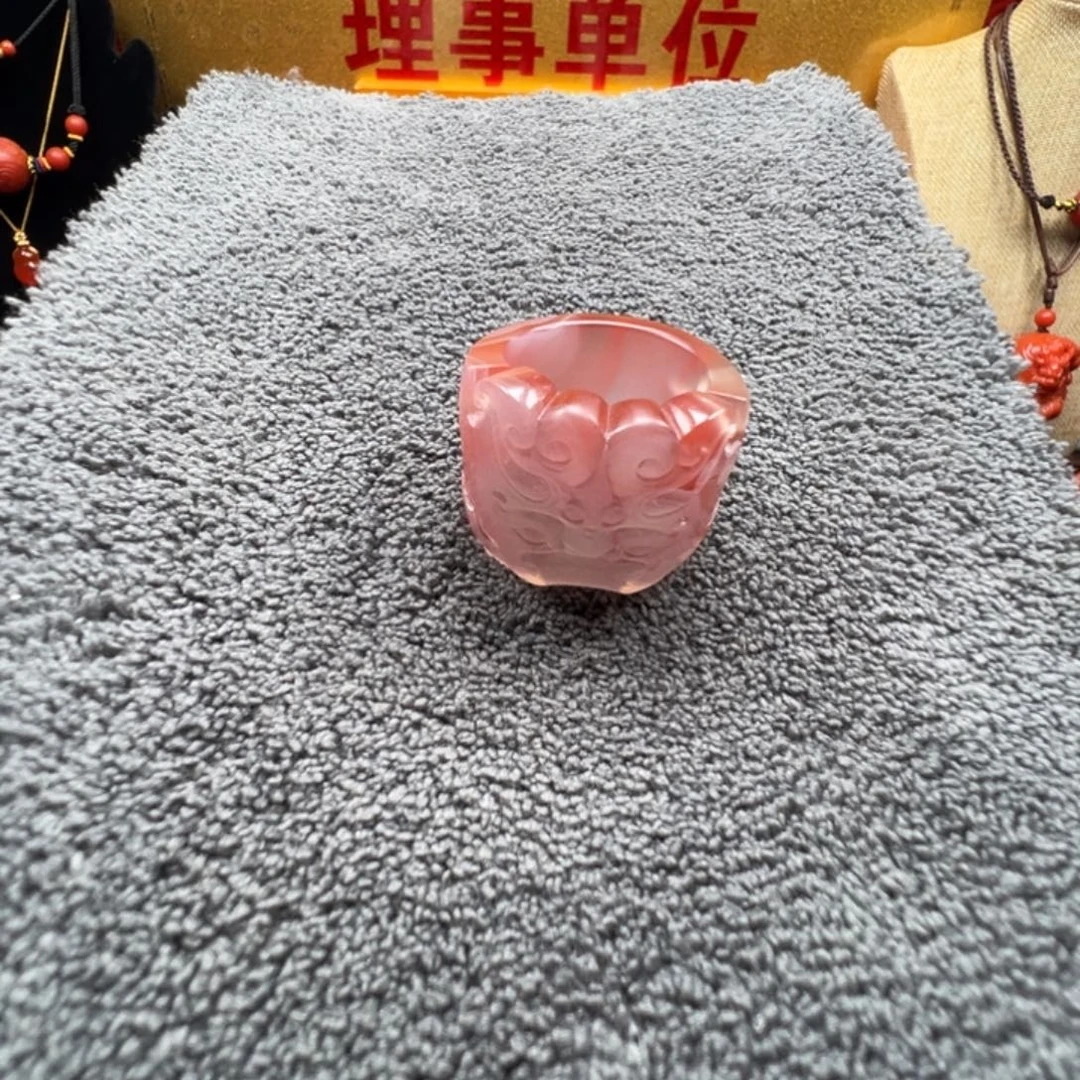 南红玛瑙未镶嵌兽面守护扳指戒指