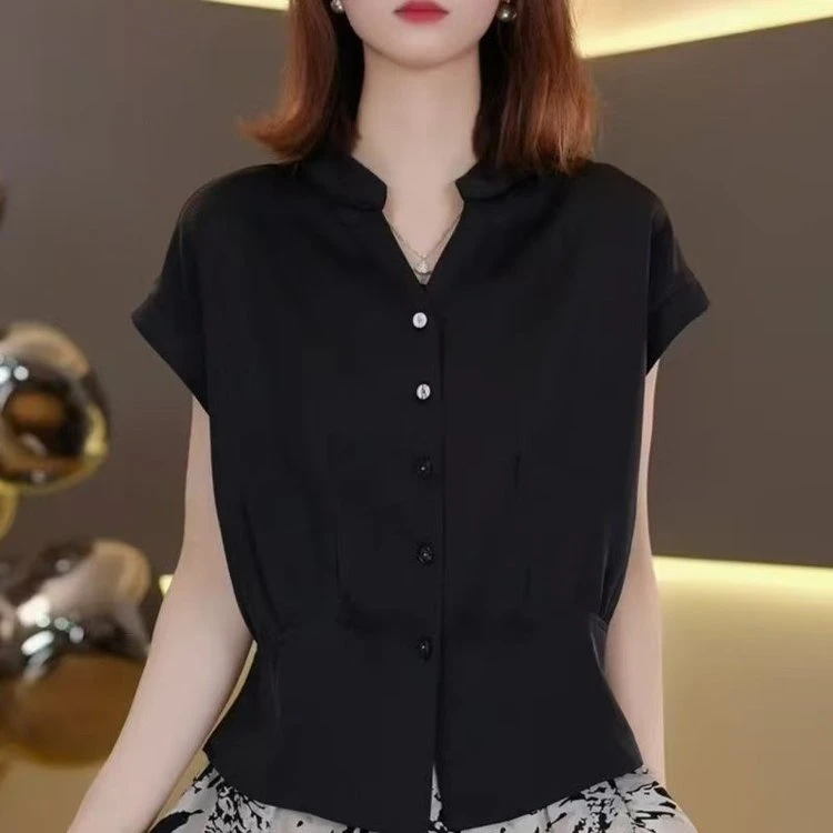 2025年夏季新款百搭显瘦洋气短袖衬衫上衣