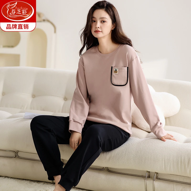 春秋可外穿睡衣女长袖纯棉加厚莱卡棉女生秋冬家居服运动休闲套装