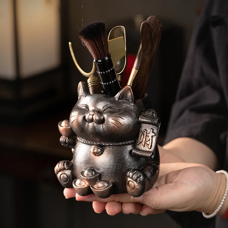 国潮招财猫茶道六君子套装高档茶具配件用品大全泡茶工具茶夹茶勺
