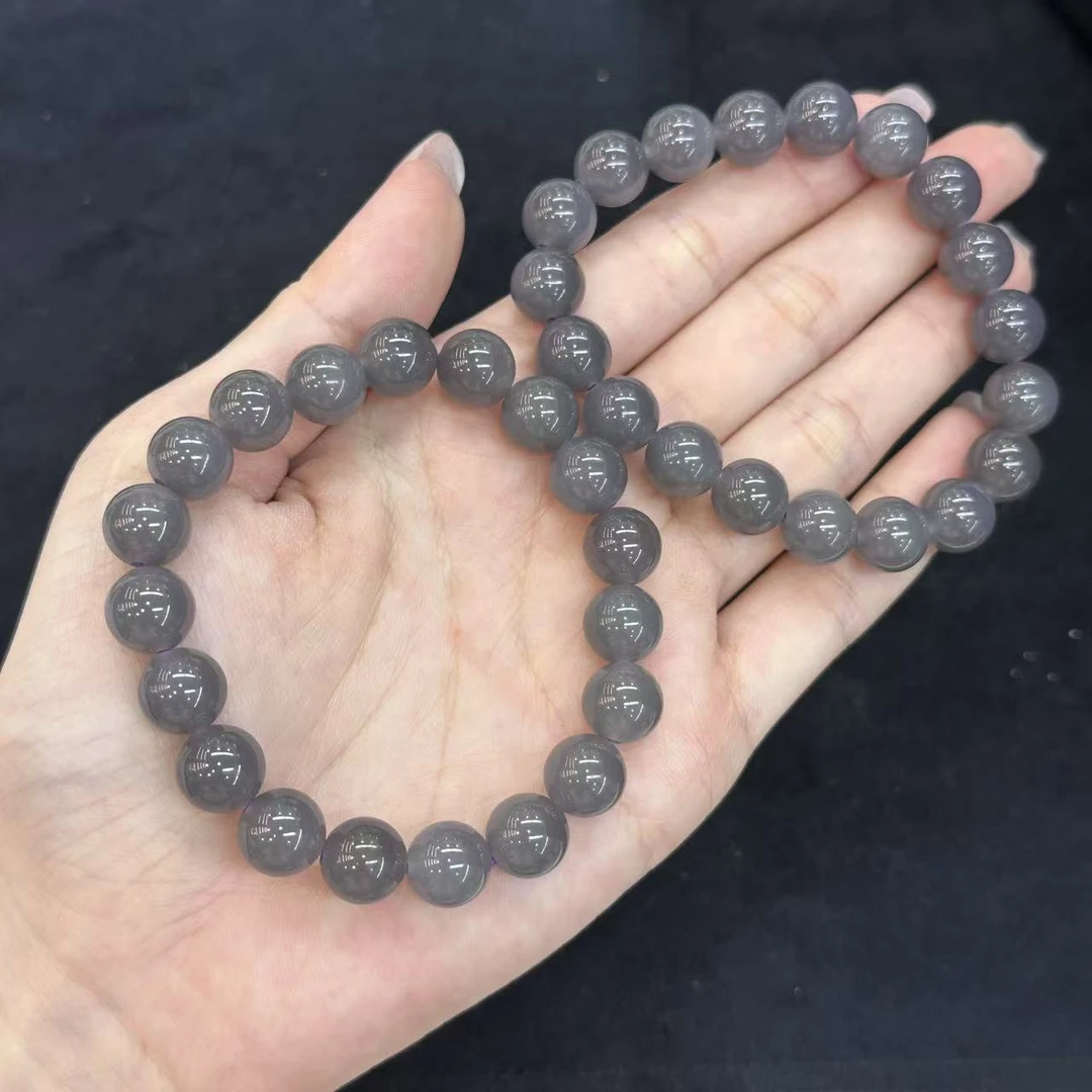 【北野珠宝】天然和田玉圆珠烟紫手串-B246H-5多样性发一9.5mm+