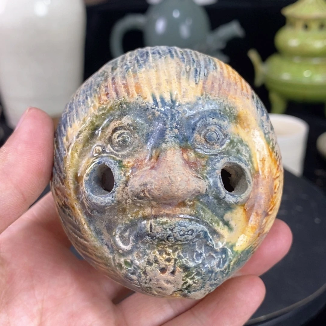 摆件三彩人面埙瓷器