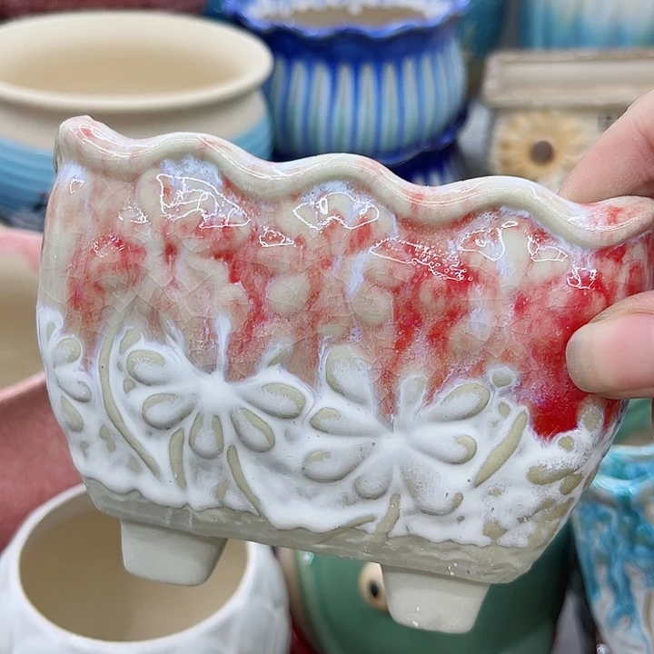 多肉绿植陶瓷花盆9.9包邮，有孔