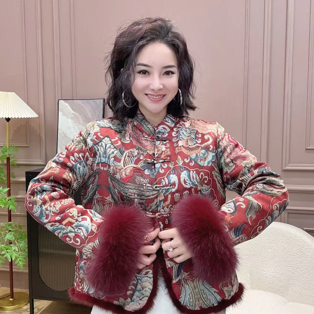 【一潮家】新中式 国风女装加棉后红云纱外套16198