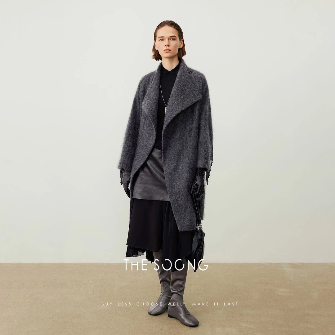 THESOONG|手工流苏羊绒羊毛秋冬保暖立体剪裁大衣外套女HWDY7588