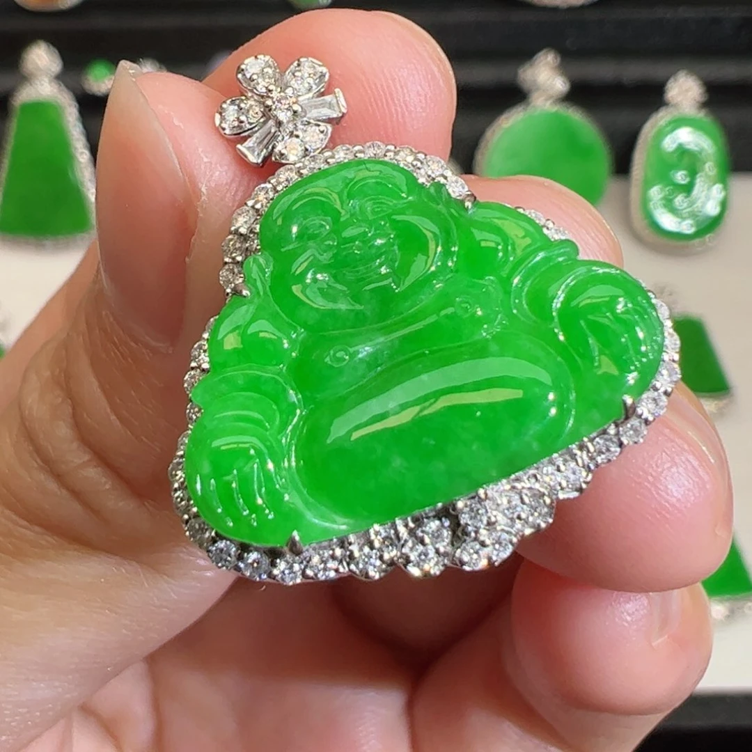 翡翠吊坠(不含链)18K金镶嵌