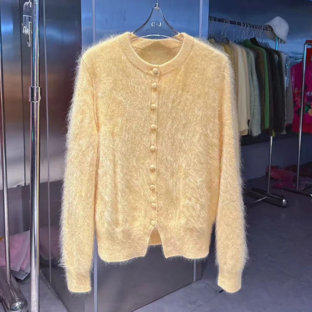 JMK女针织常规宽松型圆领纯色羊绒衫镂空气质秋冬