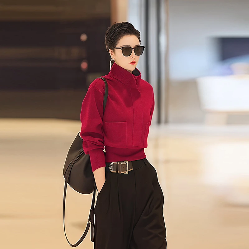 卫衣女新款2025早秋爆款洋气内搭小香风法式独特别致红色上衣2746