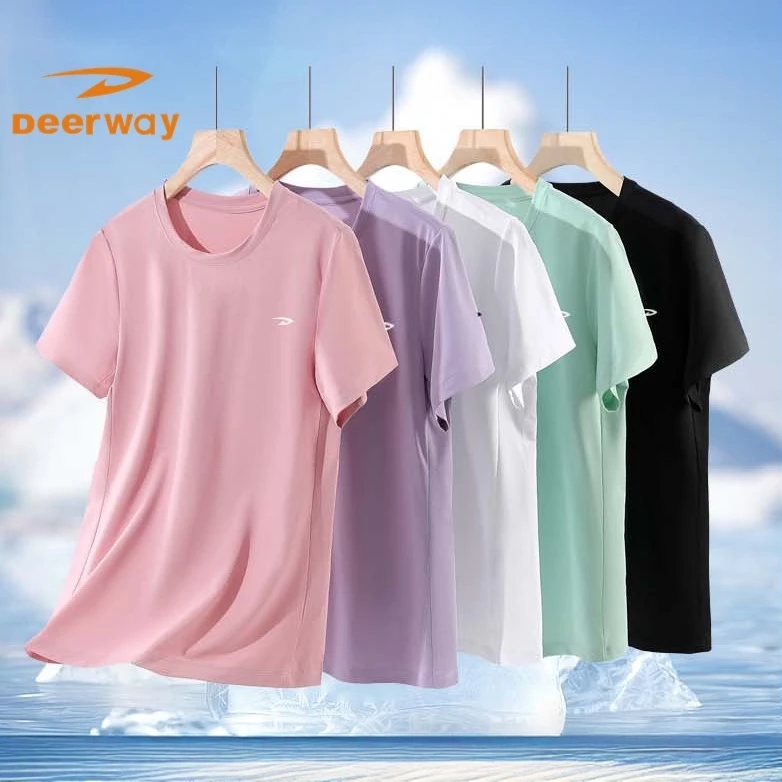 Deerway/德尔惠透气运动干恤短袖纯色运动男宽松休闲男士半袖上衣