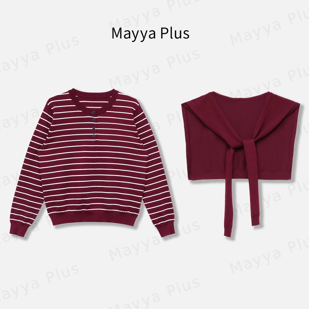 【航海线条】Mayya Plus麦芽定制减龄针织上衣披肩套装32536826AB
