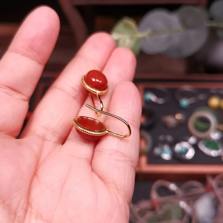 南红玛瑙银S925镶嵌耳饰鹏