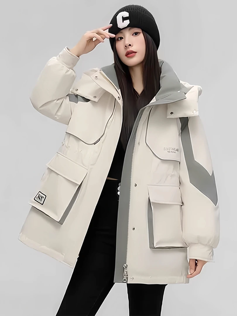 0324棉衣女款爆款2025新款冬季时尚洋气撞色连帽宽松显瘦棉衣外套