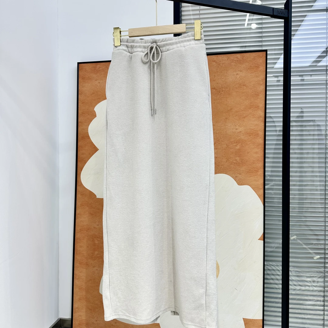 A042欧美OL后开叉松紧腰两色半身裙百搭休闲高腰显瘦A字时尚简约