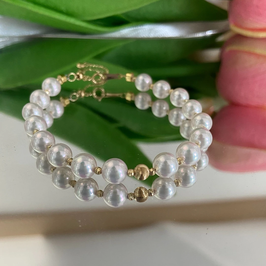 海水akoya珍珠【小金豆】天女极强光通体18k可调节手链百搭时尚