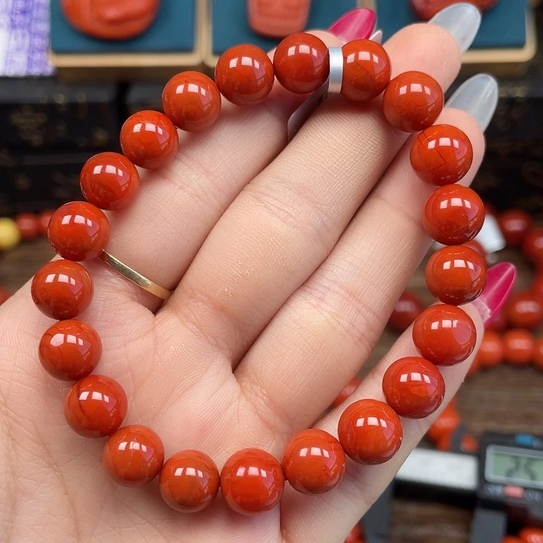 南红玛瑙未镶嵌手串瓦西满肉柿子锦火焰纹卡9mm+