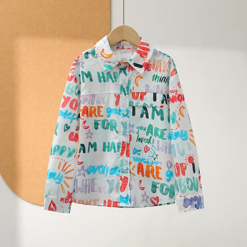 【800+童装摩系列】涂鸦字母印花纯棉上衣2025春专柜折扣