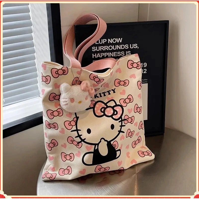 卡通hellokitty猫帆布包包女学生手提袋大容量单肩托特包手提包