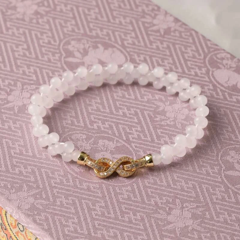 4mm正宗和田玉青海白玉三层手链珠链手串天然上等玉石小米珠