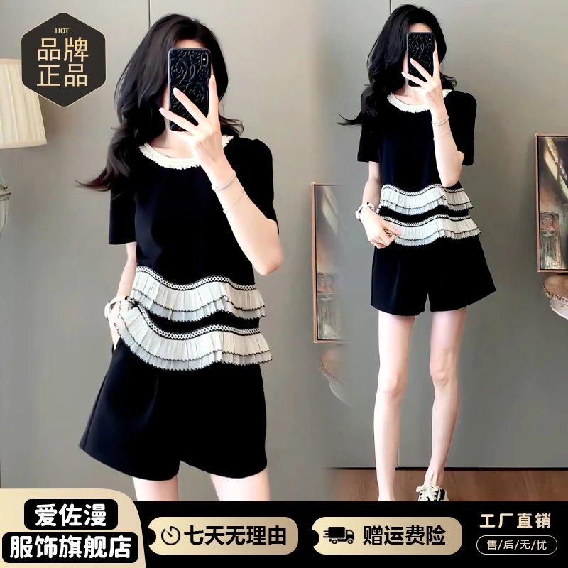 休闲法式高级感套装女2025年夏季新款减龄宽松显瘦上衣短裤两件套