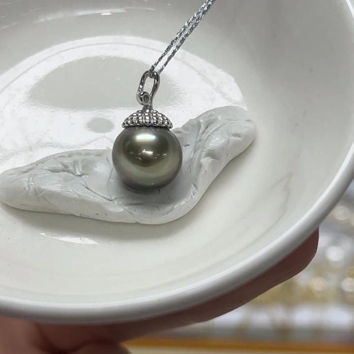 海水珍珠颈饰银S925镶嵌大溪地 10-11mm 60号