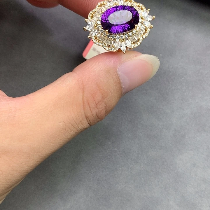 银S925镀金镶嵌戒指水晶