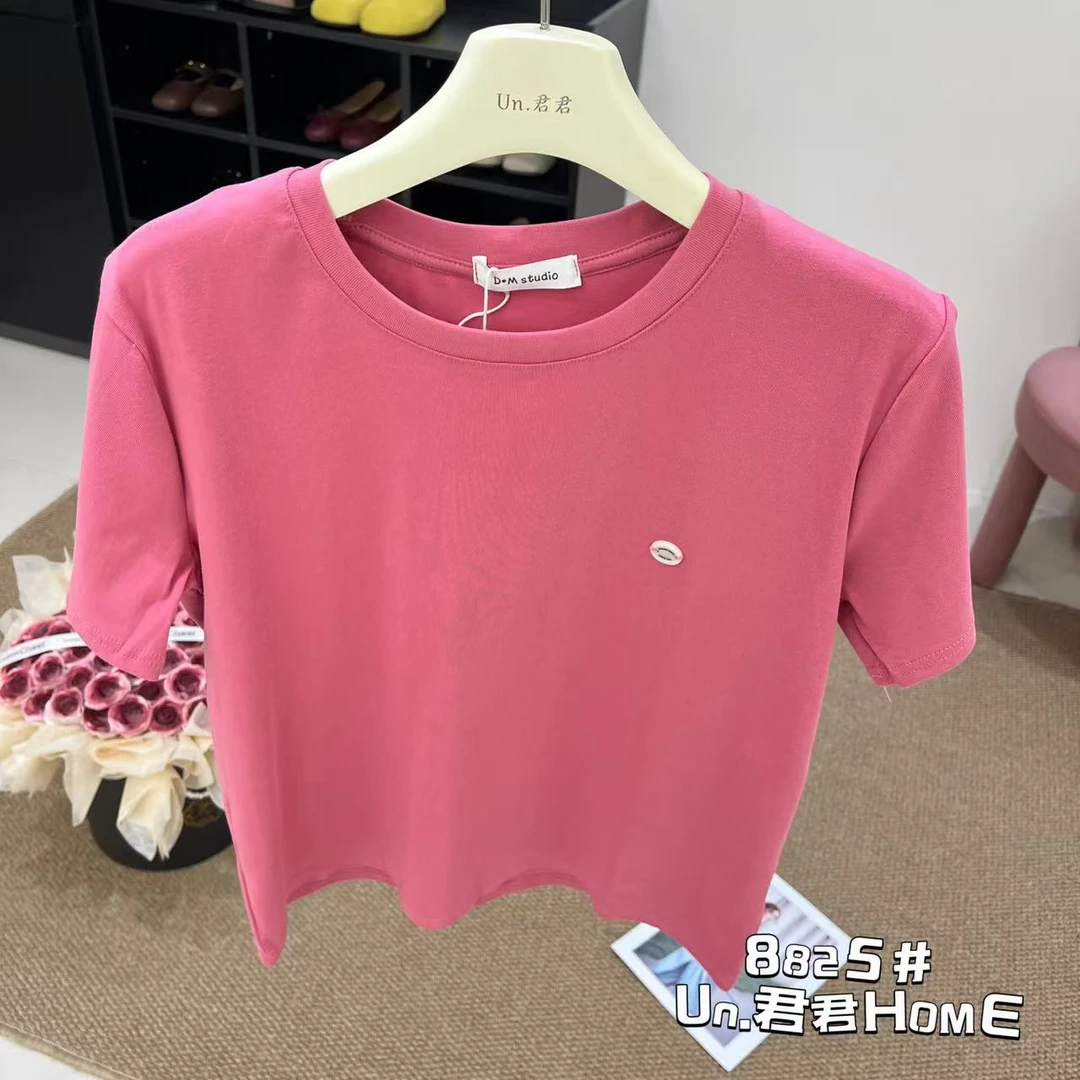 君君家【净版短袖】8825扣子净版圆领短袖百搭上衣