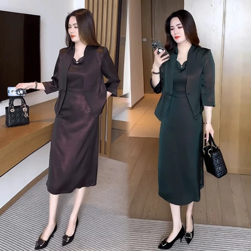 时尚套装裙女2025夏新款时髦洋气短袖收腰显瘦气质中长款两件套裙