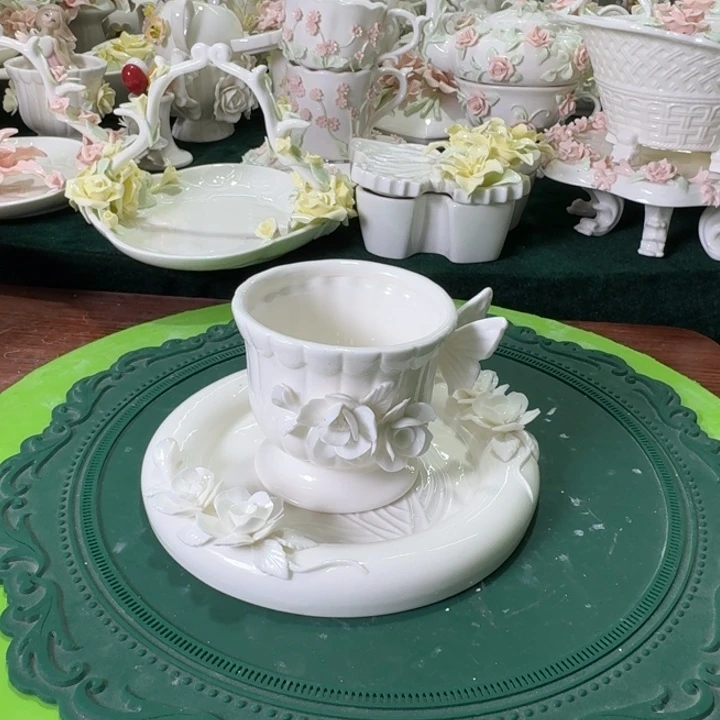 立体手工捏花咖啡杯套装