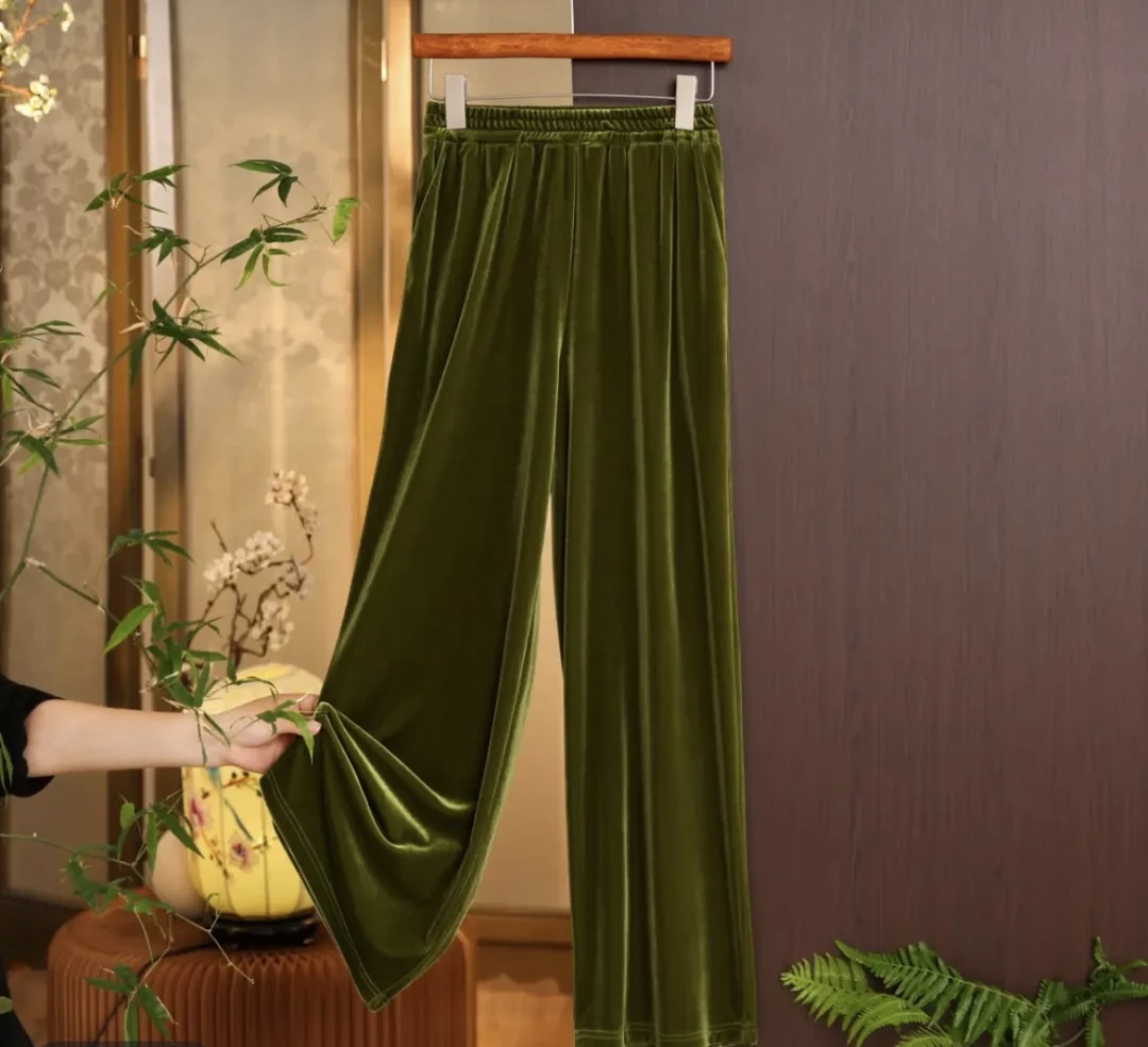 6283阔腿裤女装新款秋冬季高腰垂感宽松丝绒直筒裤松紧腰休闲裤