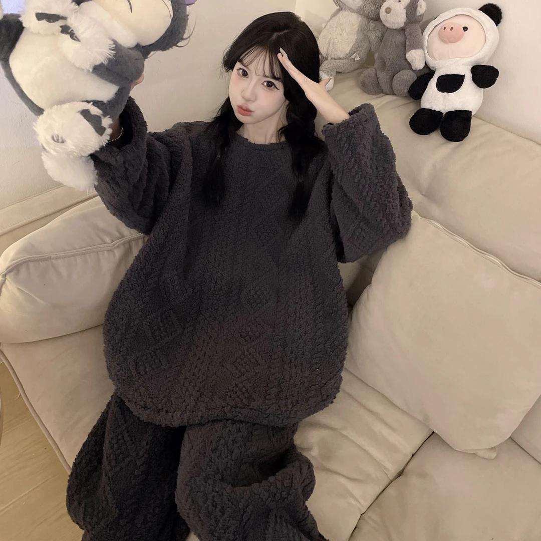珊瑚绒睡衣女款冬季加绒加厚休闲提花2025新款法兰绒秋冬款家居服