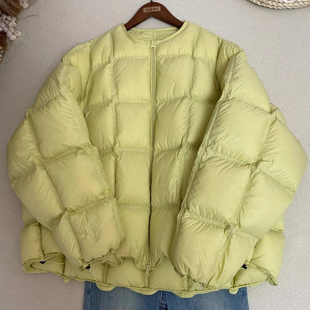 雅语云感泡芙系列小方块90白鸭绒女羽绒服圆领中长款韩系百搭秋冬