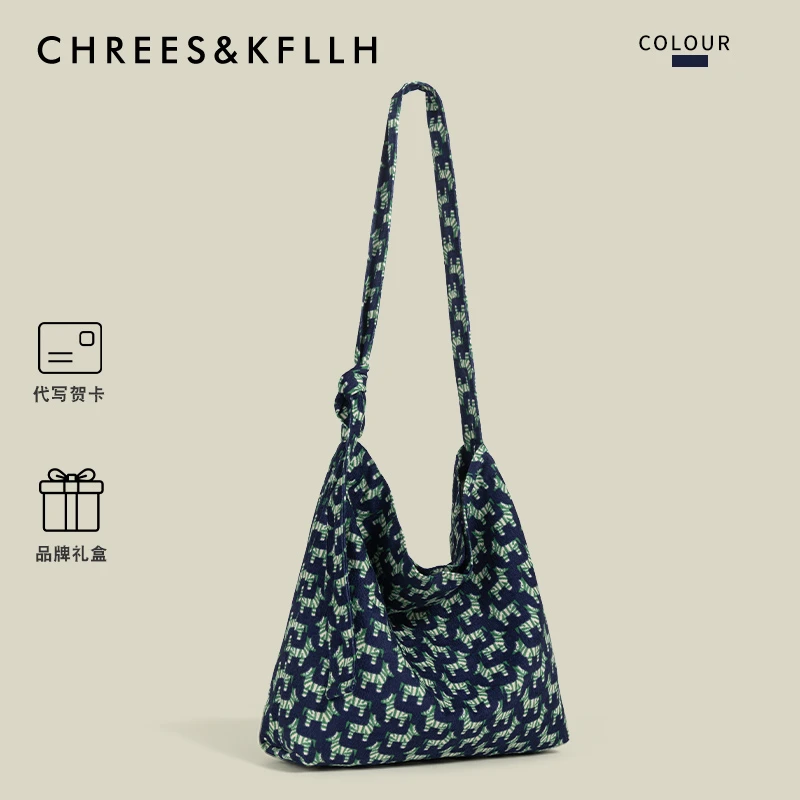 CHREES&KFLLH小众复古斑马单肩包女2025新款春夏大容量布袋斜挎包