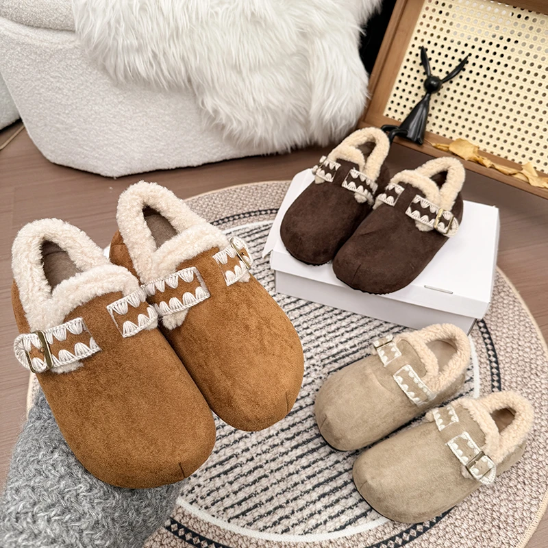 卡皮巴拉内增高勃肯鞋女冬季加绒保暖一脚蹬时尚百搭外穿防滑棉鞋