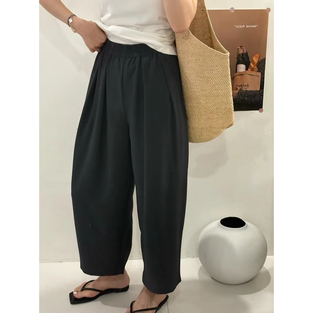 衣语慧 6519 夏时尚百搭黑色高腰显瘦宽松奶奶裤休闲九分哈伦裤女