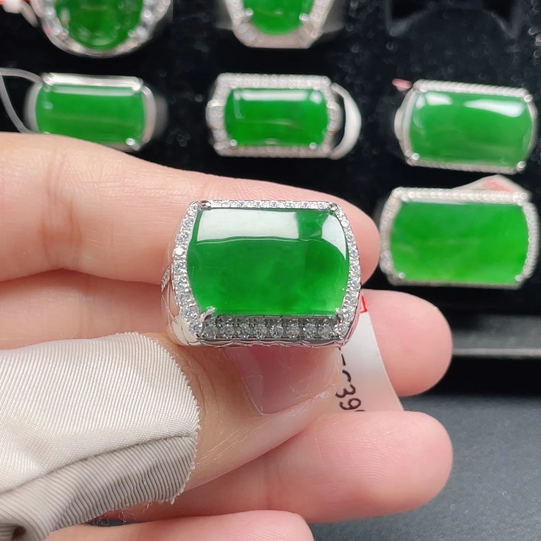 命***。翡翠银S925镶嵌戒指天然A货翡翠没运费险3996