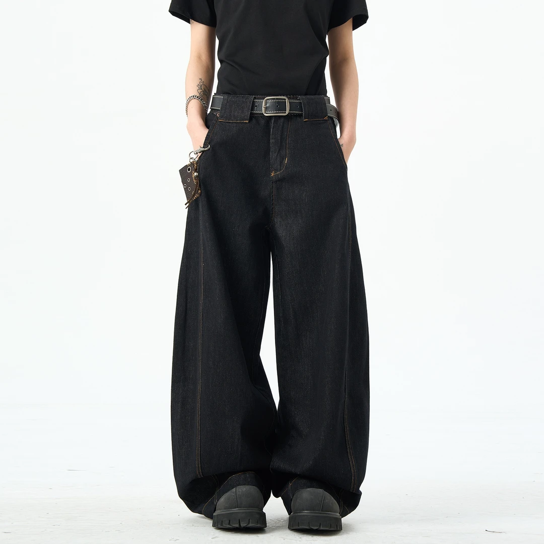 原牛弯刀黑色牛仔裤美式百搭宽松男款潮牌显瘦直筒裤