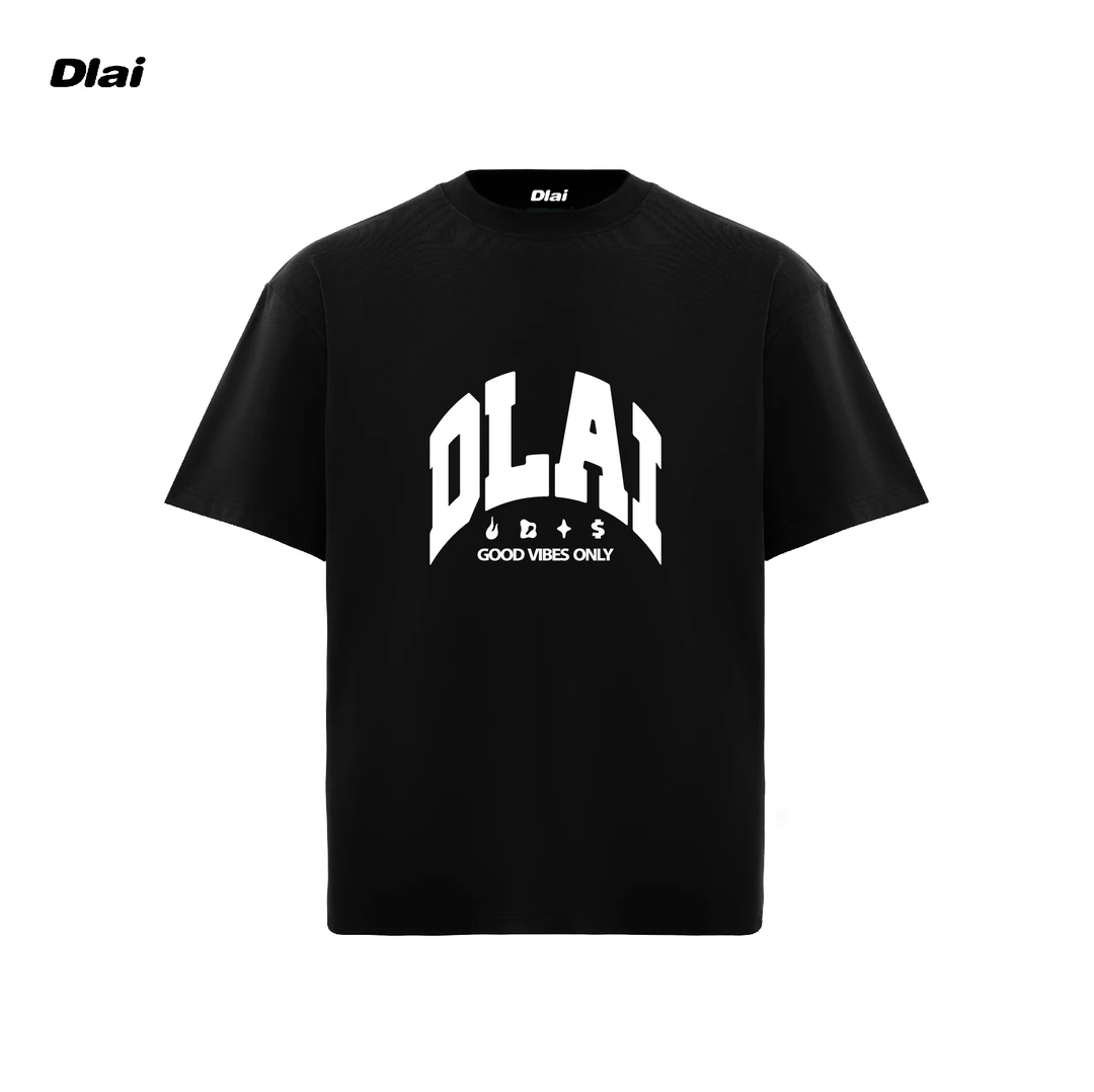 黑标DLAI（GOOD VIBES）国潮重磅纯棉男女同款t恤短袖25新款胶浆