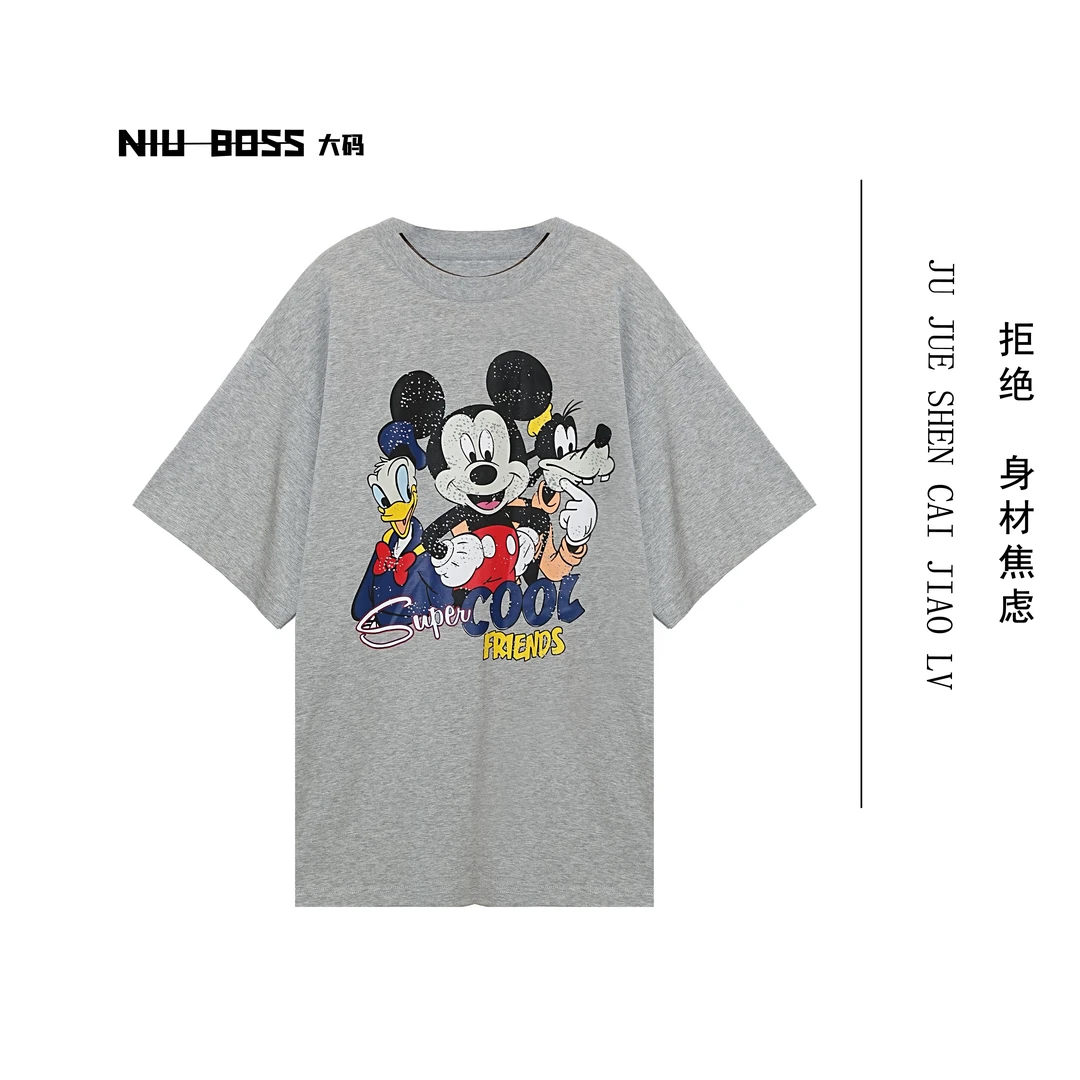 Three Ten. N大码260斤米奇派对”斑驳卡通印花灰短袖