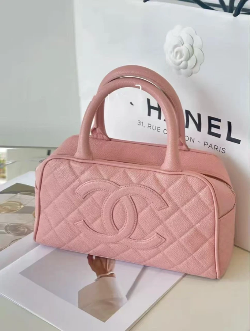 95新 Chanel/香奈儿 粉色鱼子酱保龄球包 16492800