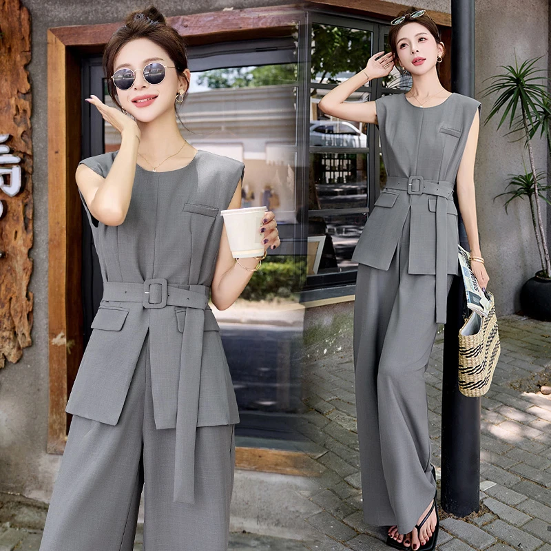 无袖小香风套装女2025夏季新款职业气质巨好看的西装阔腿裤两件套