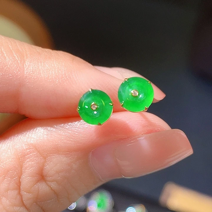 翡翠18K金镶嵌耳饰