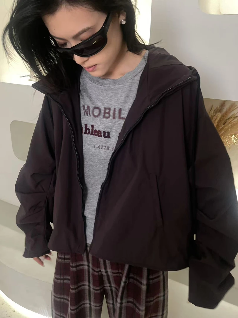 美莳美记 连帽女款宽松短外套女装短款防风防晒长袖-210