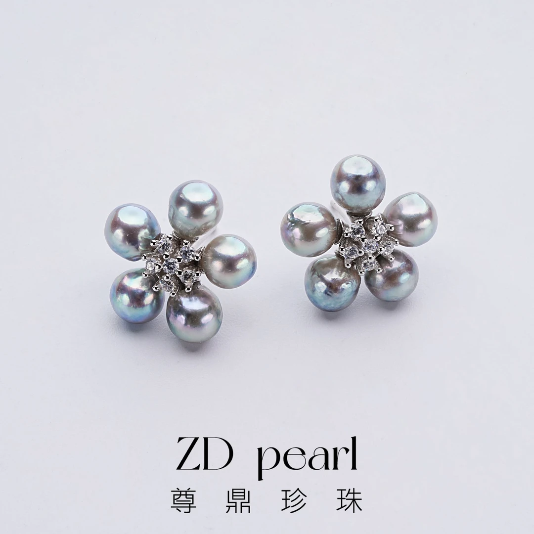尊鼎珍珠-S925银海水珍珠真多麻色耳环+珠径5-6mm RS