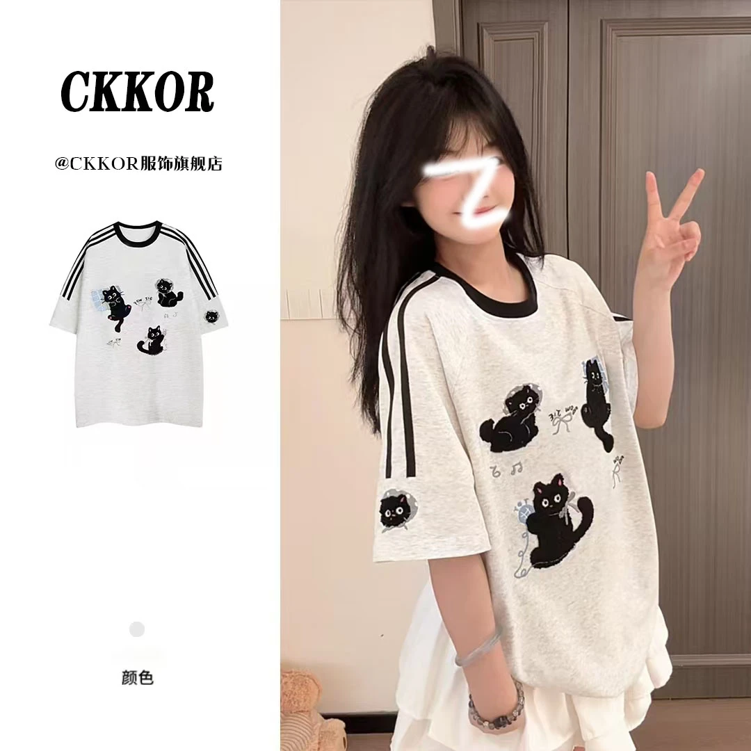 CKKOR夏季新款短袖t恤女宽松休闲圆领时尚韩版穿搭小众设计感上衣