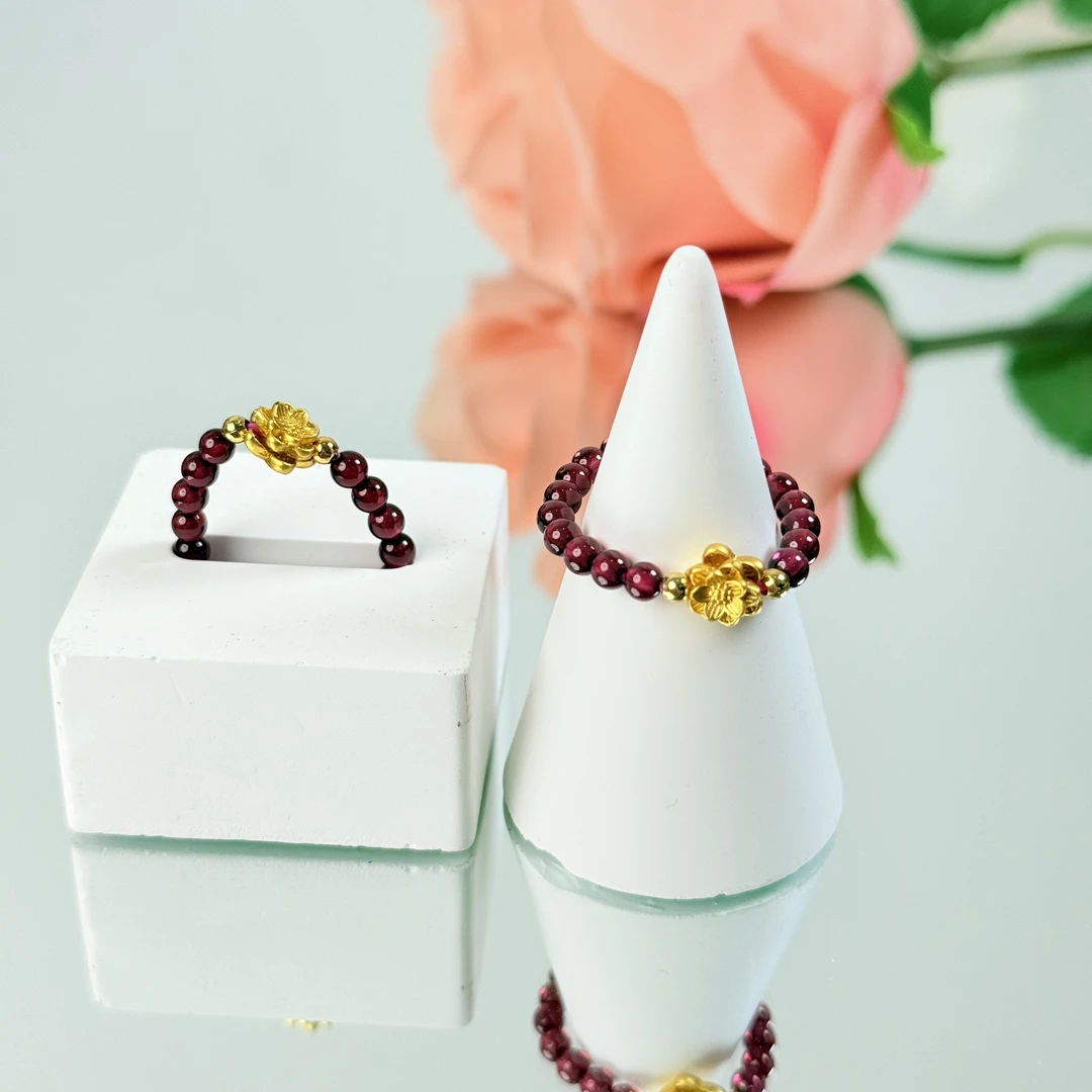 【石榴熟了】石榴石3mm弹力绳戒指面小仙多样性发其一