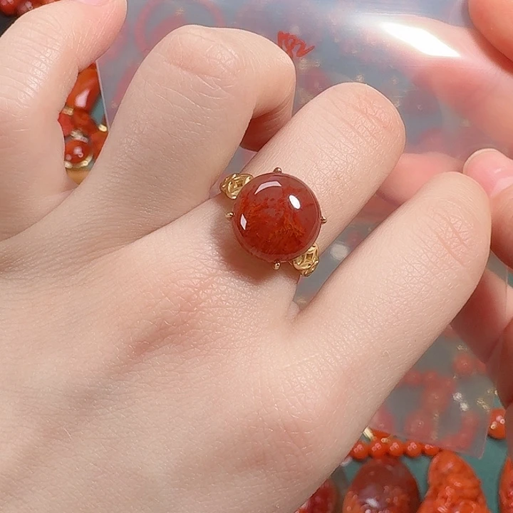 南红玛瑙银S925镶嵌耳饰