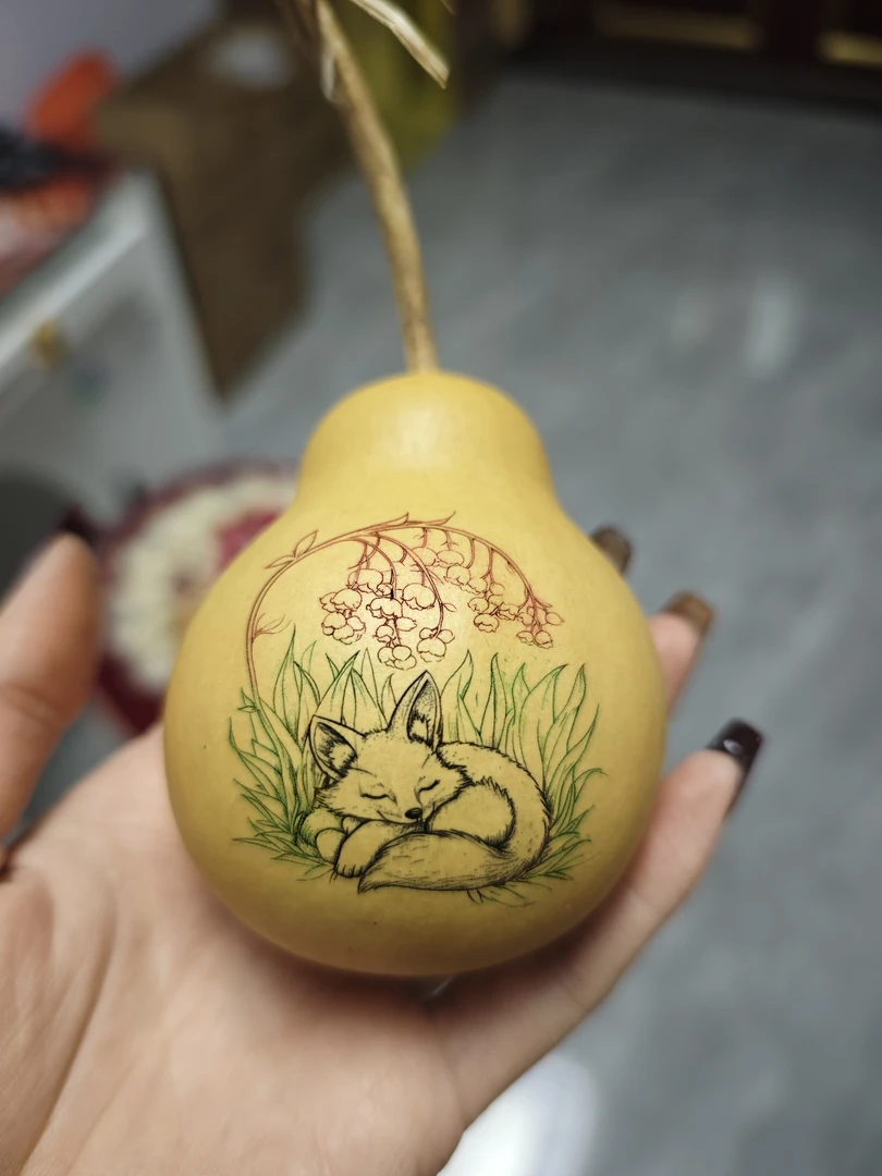瓶子葫芦摆件，铃兰花狐狸，7.5公分高