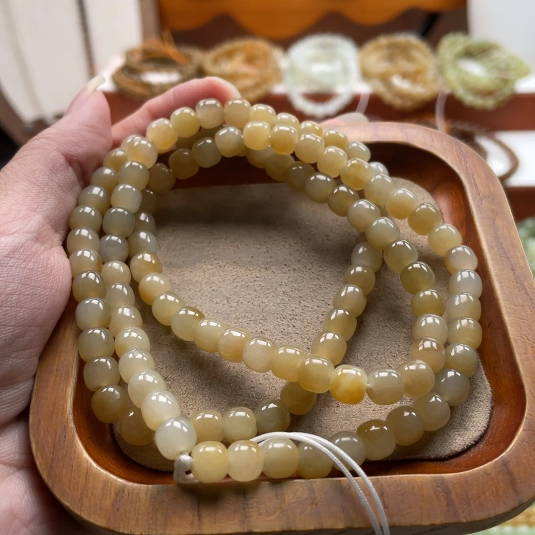 和田玉未镶嵌毛衣链珠串6*7mm