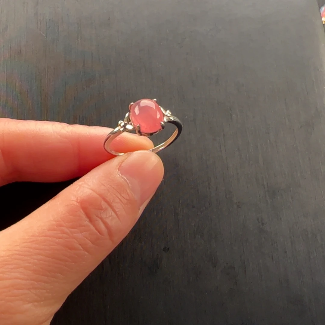 银S925镶嵌菱锰矿（红纹石）戒指