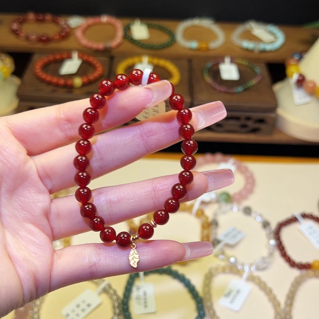 银S925镀金镶嵌手串水晶红40